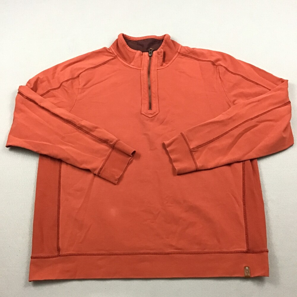 Tommy Bahama Sweater Men Large Orange Solid 1/4 Zip Pullover Logo Knit L *